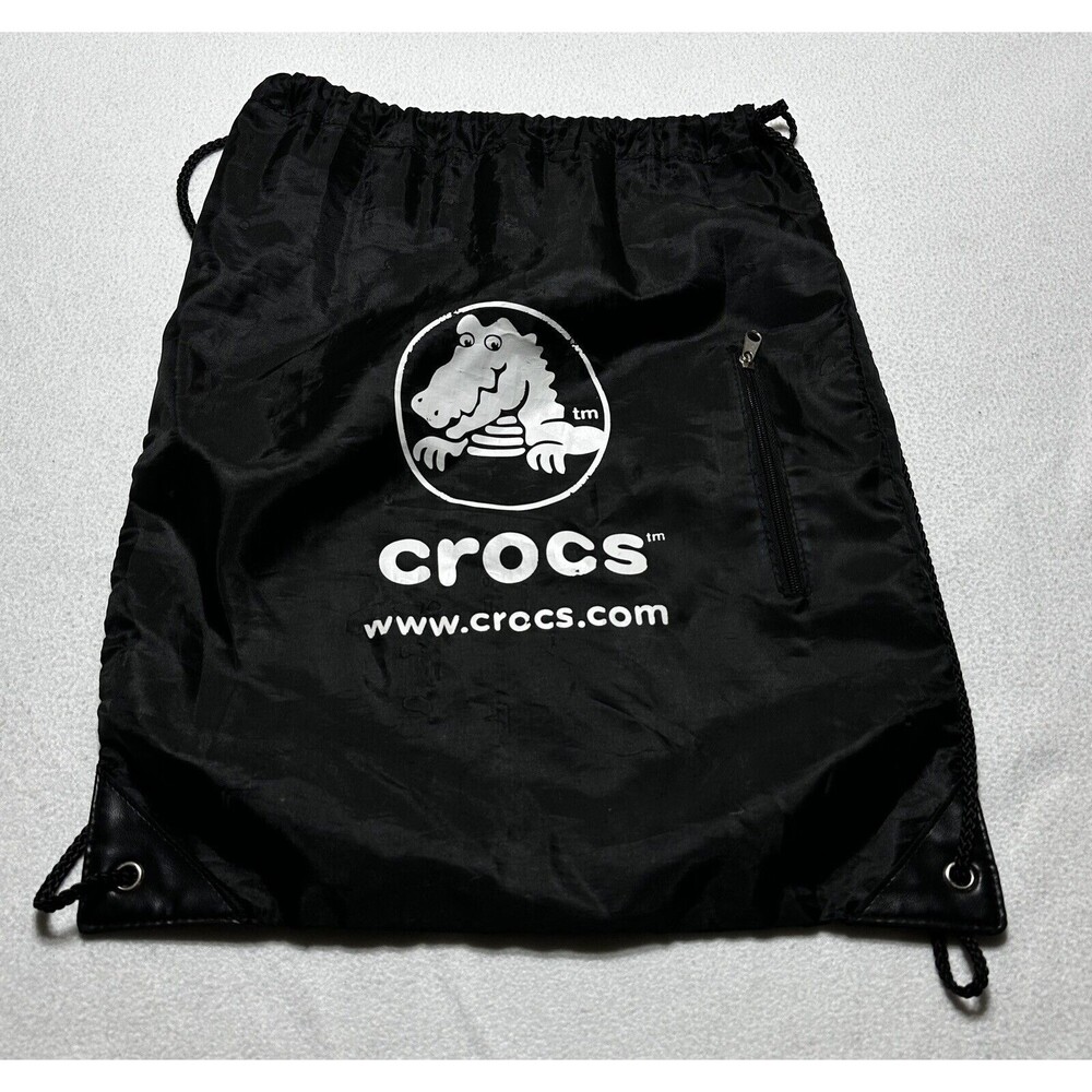 CROCS Black Drawstring Backpack Gym Bag String Cinch Pockets *READ Description